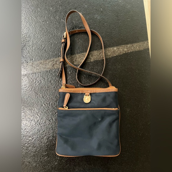 Michael Kors Handbags - Michael Kors Kempton Crossbody Bag – Navy Blue Nylon & Brown Leather Trim